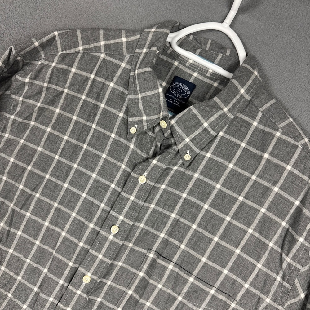 Brooks Brothers Mens 1XLT Grey Plaid Original Polo Shirt Cotton Button Down
